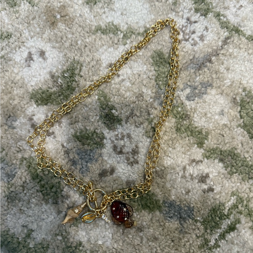 J. Crew Gold Necklace with Deep Red Charm